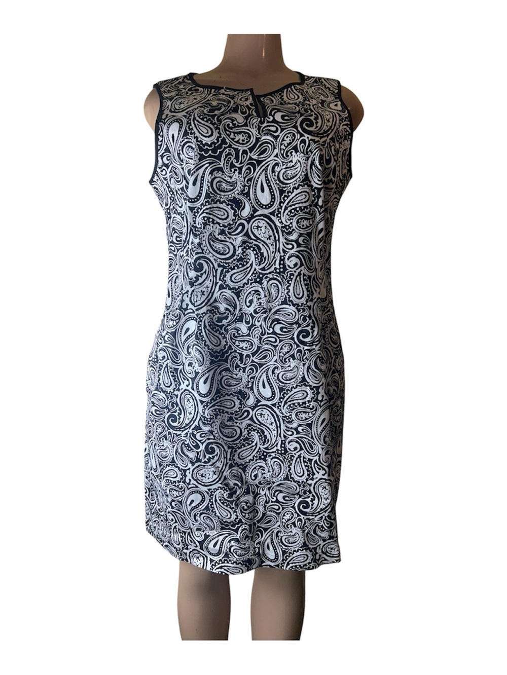 Talbots Black and White Paisley Midi Sheath Dress
